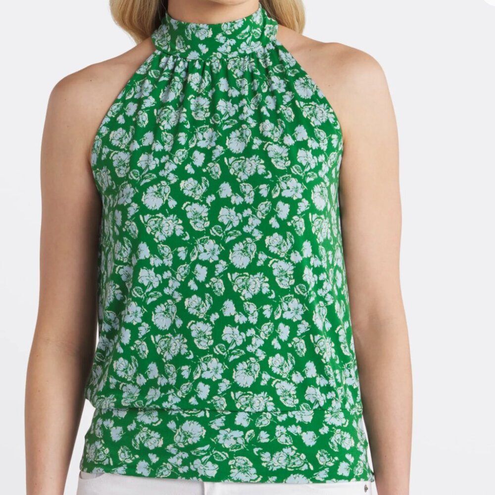 Beacon Julya Green Floral Halter Top Jersey Knit Medium boho coastal colorful